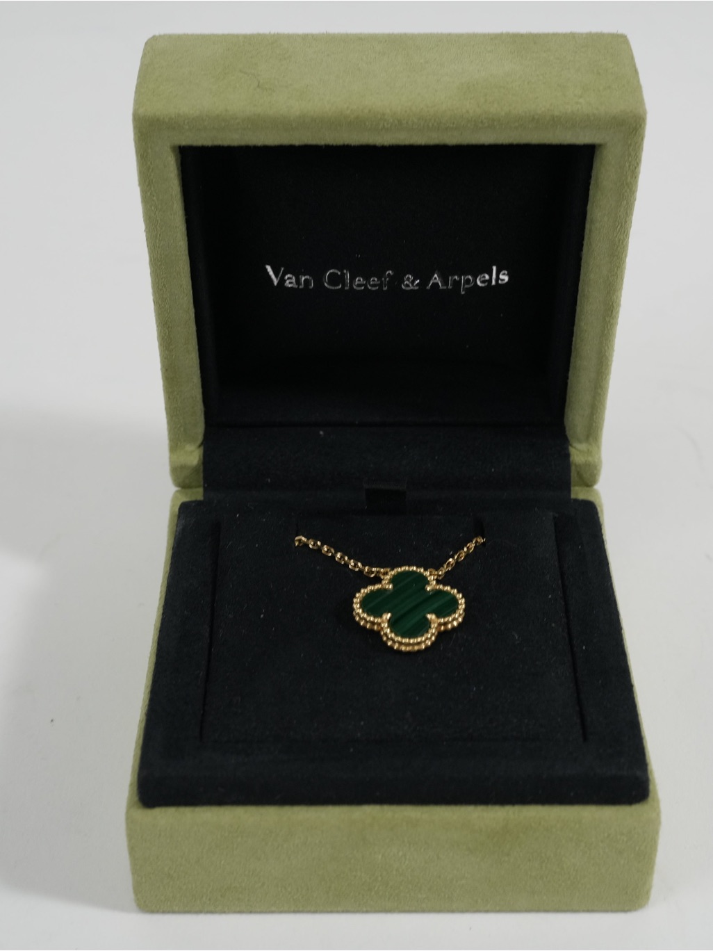 Van Cleef & Arpels 18k Yellow Gold Vintage Alhambra Malachite Pendant Necklace — image 2 of 5